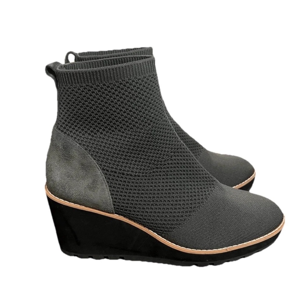 Eileen Fisher Amos, London, gray knit wedge ankle boots with box & dust bag